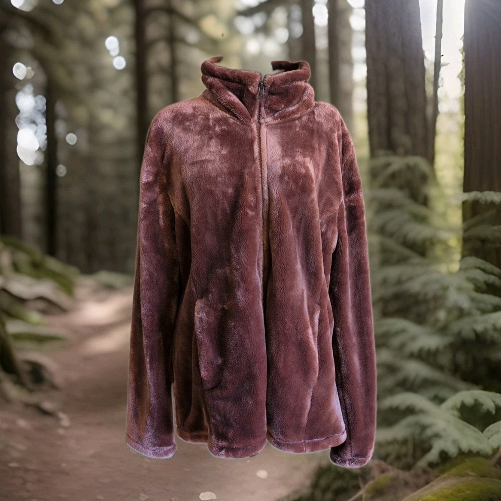 32 Degrees Heat Plush Faux Fur Full Zip Jacket Womens XXL  Choc Brown Fleece EUC